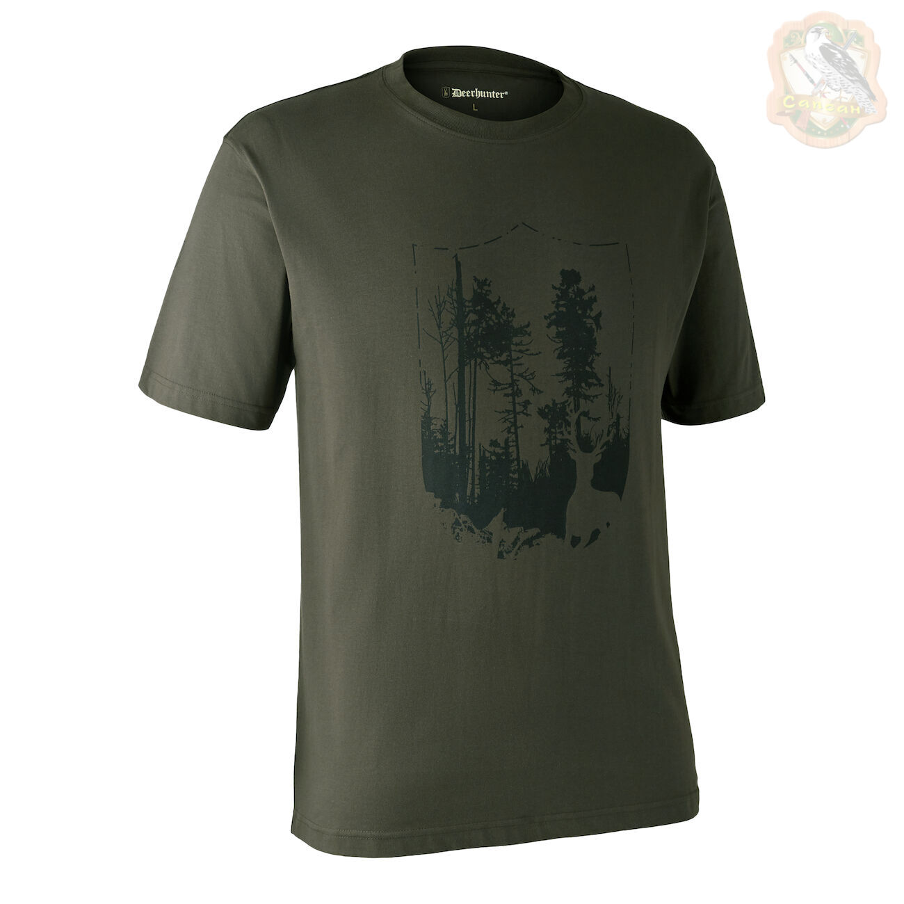 Футболка DeerHunter T-Shirt with Shield (378 Bark green) Фото 1