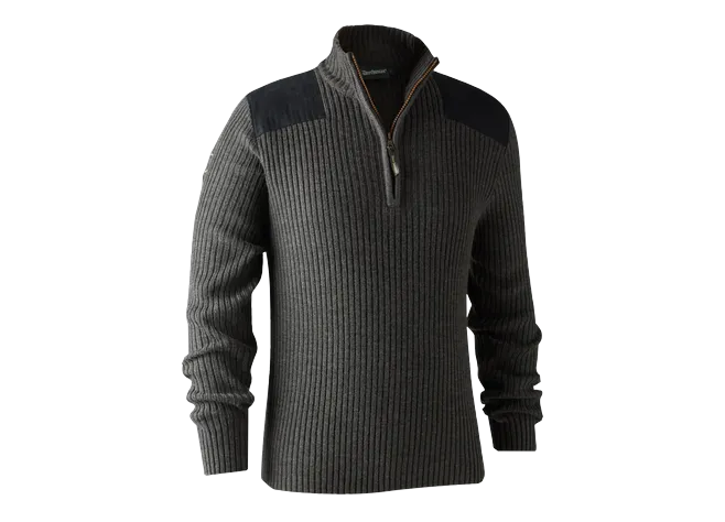 Свитер DeerHunter Rogaland Knit w.zip neck (Dark Grey Melange) Фото 1