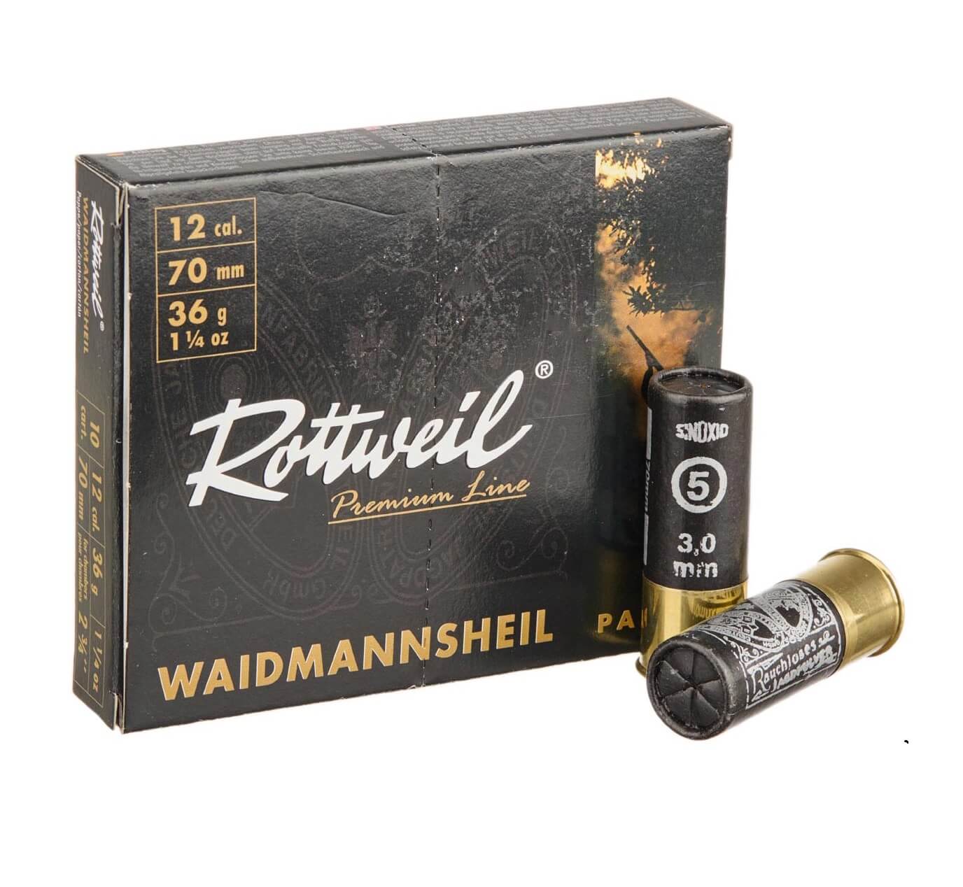 Патрон Rottweil Waidmannsheil Pappe кал. 12/70 дріб № 5 36 г Фото 1