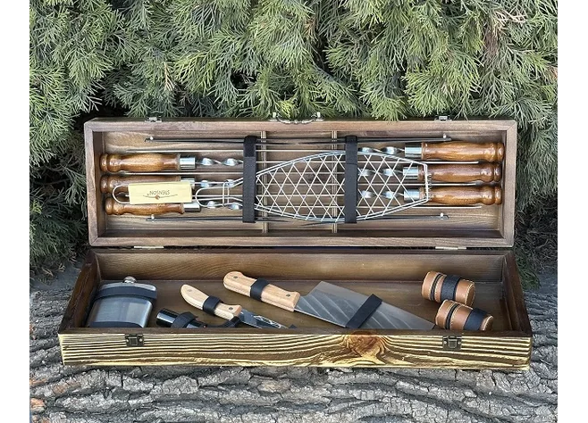 Подарунковий набір шампурів Mzavod Майстер BBQ світла текстура Фото 1