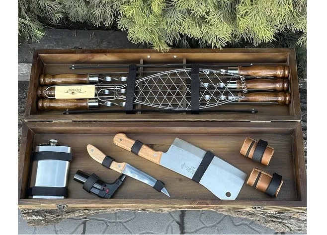 Подарунковий набір шампурів Mzavod Майстер BBQ світла текстура Фото 4