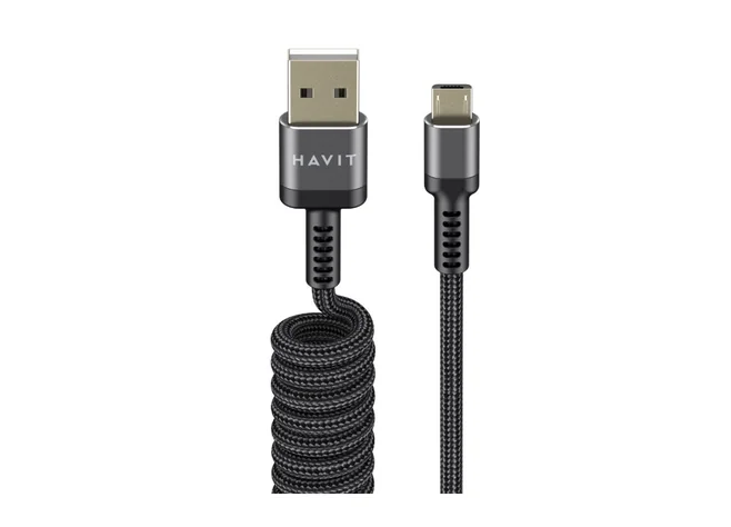 Кабель спіральний Micro USB HAVIT HV-CB6250 2.4A 1.5м Фото 1