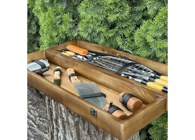 Подарунковий набір шампурів Mzavod Майстер BBQ темний кейс Фото 2