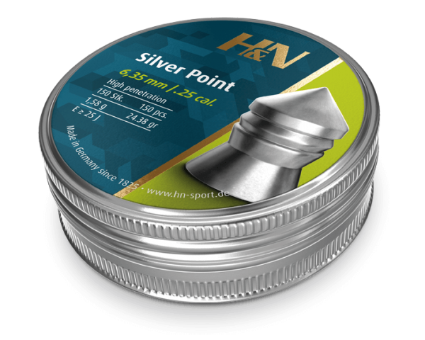 Пули пневматические H&N Silver Point. Кал. 6.35 мм. Вес - 1.58 г. 150 шт/уп Фото 1