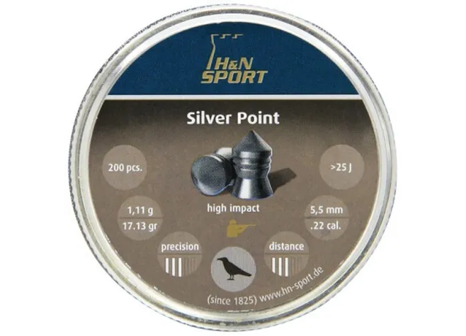 Пули пневматические H&N Silver Point. Кал. 5.5 мм. Вес - 1.11 г. 200 шт/уп Фото 1