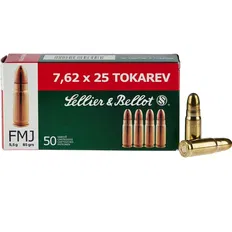 Патрон Sellier&Bellot кал. 7,62x25 Tokarev куля FMJ маса 5,5 г/85 гр