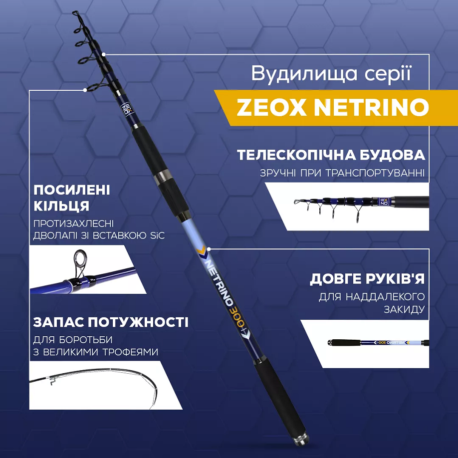 Вудлище універсальне спінінгове Zeox Netrino Pro 3.00 м 50-140 г Фото 5